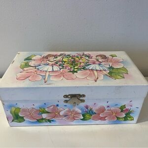 Vintage Kids Wooden Musical Jewellery Box With Dancing Ballerina